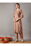 Women Beige Round Neck Floral Embroidered A-Line Kurta with Pants Set - 2