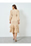 Women Beige Satin Ruffled Hem Midi Dress - 6