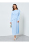 Women Blue Midi Dress with Pearl Embellishments