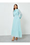 Women Blue Chiffon Tie Up Neck Maxi Dress - 3