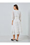 Women White Polka Dot Print A-Line Midi Dress - 5