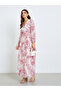 Women Pink Printed Balloon Sleeve A-Line Maxi Dress - 3