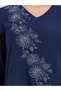 Women Navy Blue Embroidered A-Line Jalabiya - 3