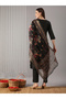 Women Black Straight Kurta with Pant and Floral Print Dupatta Set - 3
