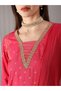 Women Pink V-Neck Embroidered Straight Kurta with Pant and Dupatta Set - 4