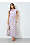 Women Lilac Short Sleeves A-Line Maxi Dress