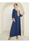 Women Navy Blue Gold Embroidery Jalabiya - 3