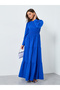 Women Blue Long Sleeves A-Line Midi Dress - 4