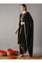 Women Black Round Neck Embroidered Straight Kurta with Pant and Lace Dupatta Set - 2