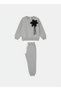 Girl's Gray Bow Detail Sweatshirt - Loose Fit Leggings Set - 2