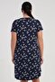 Women's Plus Size Lace Collar Short Sleeve Navy Blue Nightgown Tunic C8T3N0805 - 4