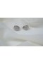 Kp182 Silver Color Star-Detail Textured Oval Earrings (15 mm)