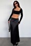 Black Satin Midi Length Stylish Women's Skirt Mg2637 - 3