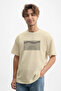 Men's Modern Wave Embroidered 100% Cotton Beige T-Shirt