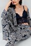 Women's 3-piece patterned pajama & loungewear set – lace bralette bra, pants, and robe, 50% cotton 50% modal - 5