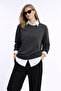 Women's Anthracite 3 Thread Non-Embroidered Crew Neck Regular Fit Sweatshirt