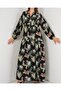Women's Patterned Long Hijab Dress 2585 - K. Black - 3