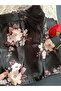 Flora Neck and Back Tie Lace Top / Floral Patterned Women's Shorts Set-Soft Pudra - 4