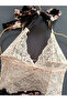 Flora Neck and Back Tie Lace Top / Floral Patterned Women's Shorts Set-Soft Pudra - 3