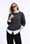 Women's Anthracite 3 Thread Non-Embroidered Crew Neck Regular Fit Sweatshirt - 3
