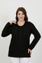 Women's Black Viscose Floral Stone Embroidered Flexible Plus Size Combed Cotton Blouse for Middle Ages and Above