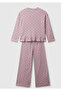 Girl's Pale Pink Patterned Ruffle Detailed Pajama Set - 2