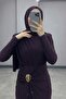 Brooch Detail Ruched Purple Sandy Dress - 4