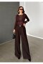 Women's Brown Pleated Belt Pack Wide Leg Pants - 4