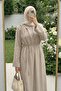 Modal Beige Dress with Shoulder Brooch and Waist Belt - 2