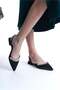 Women's Black Satin Stone Open Back Elastic 2.5 cm Short Block Heels - 2
