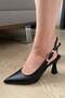 Women's Black Leather Pointed Toe Open Back 8 cm Heeled Shoes