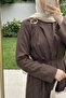 Modal Brown Dress with Shoulder Brooch and Waist Belt - 3