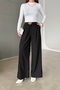 Women's Black Pleated Belt Wide Leg Pants - 5
