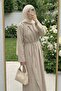 Modal Beige Dress with Shoulder Brooch and Waist Belt - 4