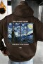 سويت شيرت بقلنسوة مطبوع عليه فان جوخ باللون البني للرجال - 2