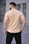 Men's Waffle Fabric Short Sleeve Buttoned Open Collar Regular Fit Shirt - Beige - 4