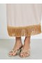 Women Beige Midi Skirt with Tassel Hem - 3