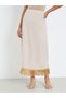 Women Beige Midi Skirt with Tassel Hem - 2