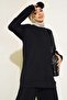 Women's Islamic Clothing Modal Fabric Crew Neck Tunic Top and Bottom Set Black - 6