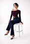 One-Shoulder Burgundy Long Sleeve Crop Blouse - 3