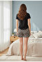 Women's Short Sleeve Crew Neck Shorts Leopard Pattern Cotton Pajama Set - 4