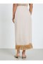 Women Beige Midi Skirt with Tassel Hem - 4