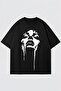 Unisex Grunge Design Oversize Black Combed Cotton T-Shirt - Tshirt - 4