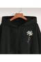 Happy Floral Printed Hooded Zippered Plain Black Sweatshirt