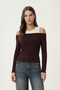 Open-Shoulder Athlete Viscose Blouse Llw0005 Mürdüm Ecru - 2