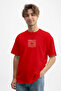 Men's Oceano Text Printed 100% Cotton Red T-Shirt