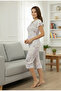 Women's V-Neck Short Sleeve Front Lace-Up + Capri Patterned Cotton Pajama Set - 3