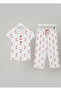 Women's Short Sleeve + Capri Heart Bow Valentine's Day Cotton Pajama Set - 6