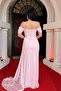 Lace Fabric Degaje Collar Evening Dress - Pink - 5