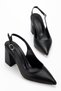Women's Classic Heeled Shoes Black Leather - 2